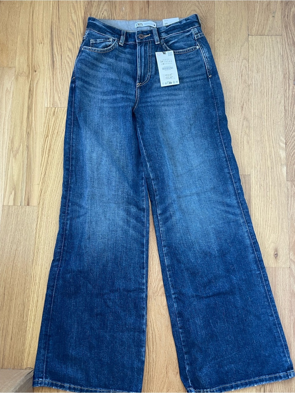 NWT Zara Wide-Leg High-Rise Jeans - Dark Blue